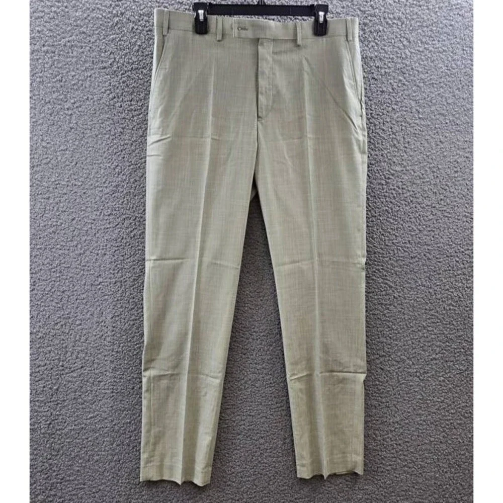Calvin Klein Slim-Fit Dress Pants Men's 36Wx32L Taupe Solid Zip/Button Closure